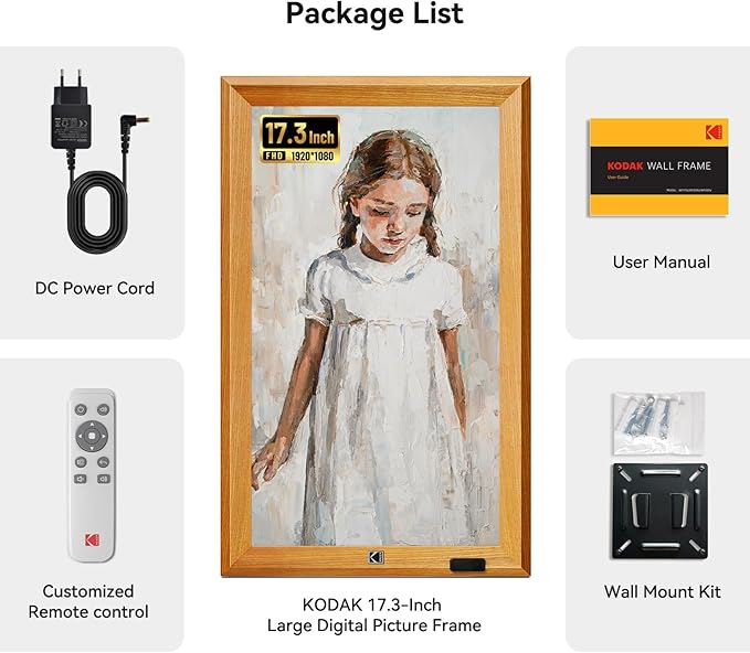 KODAK 23.8" X-Large WiFi Digital Picture Frame - 1920x1080 FHD IPS Display with 32GB Storage, Auto-Rotate, Remote Control, Wall Mountable, Compatible with Alexa, for Family