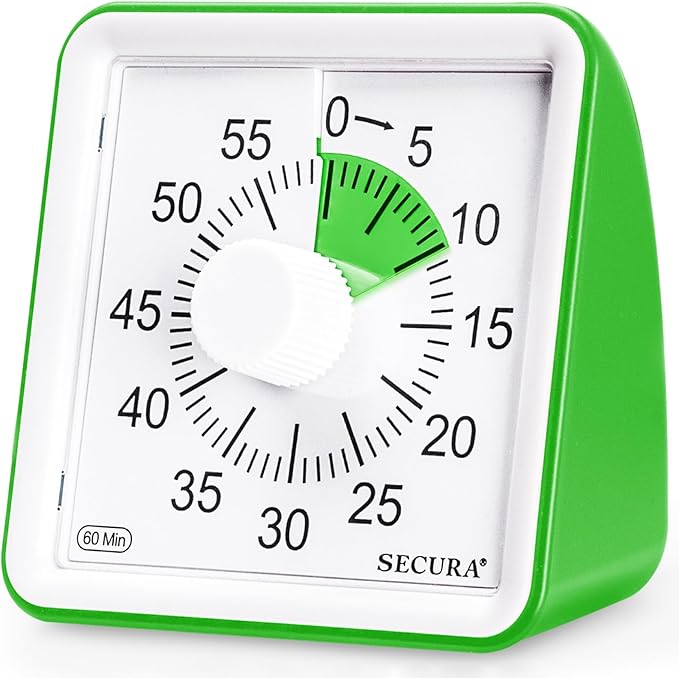 Secura 60-Minute Visual Timer, Classroom Timer, Countdown Timer for Kids and Adults, Time Management Tool for Teaching (Green & Green)
