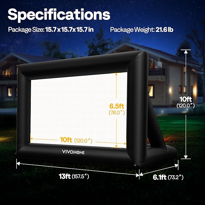 VIVOHOME 16 FT Inflatable Projector Screen for Outside, Blow Up Movie Screen Outdoor Use, Mega Large TV Screen with Carry Bag for Backyard, Triangular Back Support