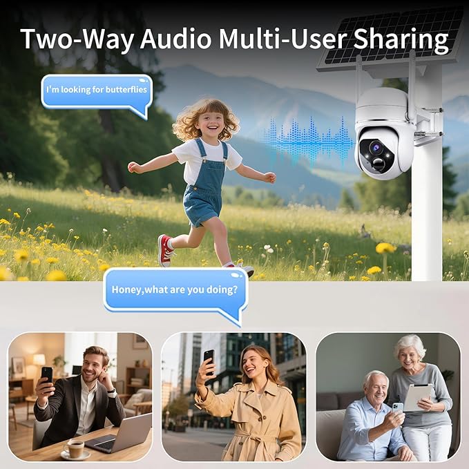 Solar Wireless Security Camera 3MP 360° View Solar Battery Powered WiFi Camera AI Motion Detection/2-Way Talk/Spotlight/Siren/IP65/Cloud/Up to 512G SD Storage( About 180 Days Storage SD Card Included)