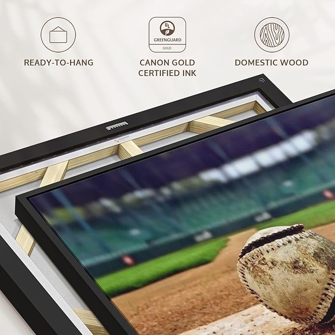 ElephantStock Baseball In Stadium Wall Art - Horizontal Framed Canvas - 1-Piece Living Room Wall Decor - Car Photography Canvas Print - Brown and Beige Decor for Wall - 13" X 9"