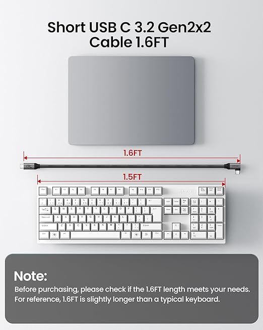Silkland 20Gbps USB C Data Cable Right Angle, Short 1.6FT 90 Degree USB C 3.2 Gen 2x2 High Speed Data Transfer Cable, 5K/4K 60Hz Monitor Display, 240W PD, Type C Compatible for SSD, Hub, Dock,eGPU