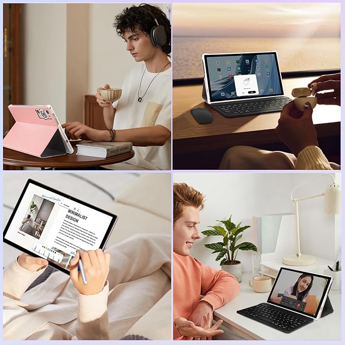 Android 15 Tablet 30GB RAM 128GB ROM 1TB TF, 2025 Electronics Tablets 10.1 Inch 8000mAh with Keyboard Mouse, 2.0GHz, 5G WiFi, BT 5.0, GMS Certified, Incell Display, Gemini AI - Rose Gold/Pink