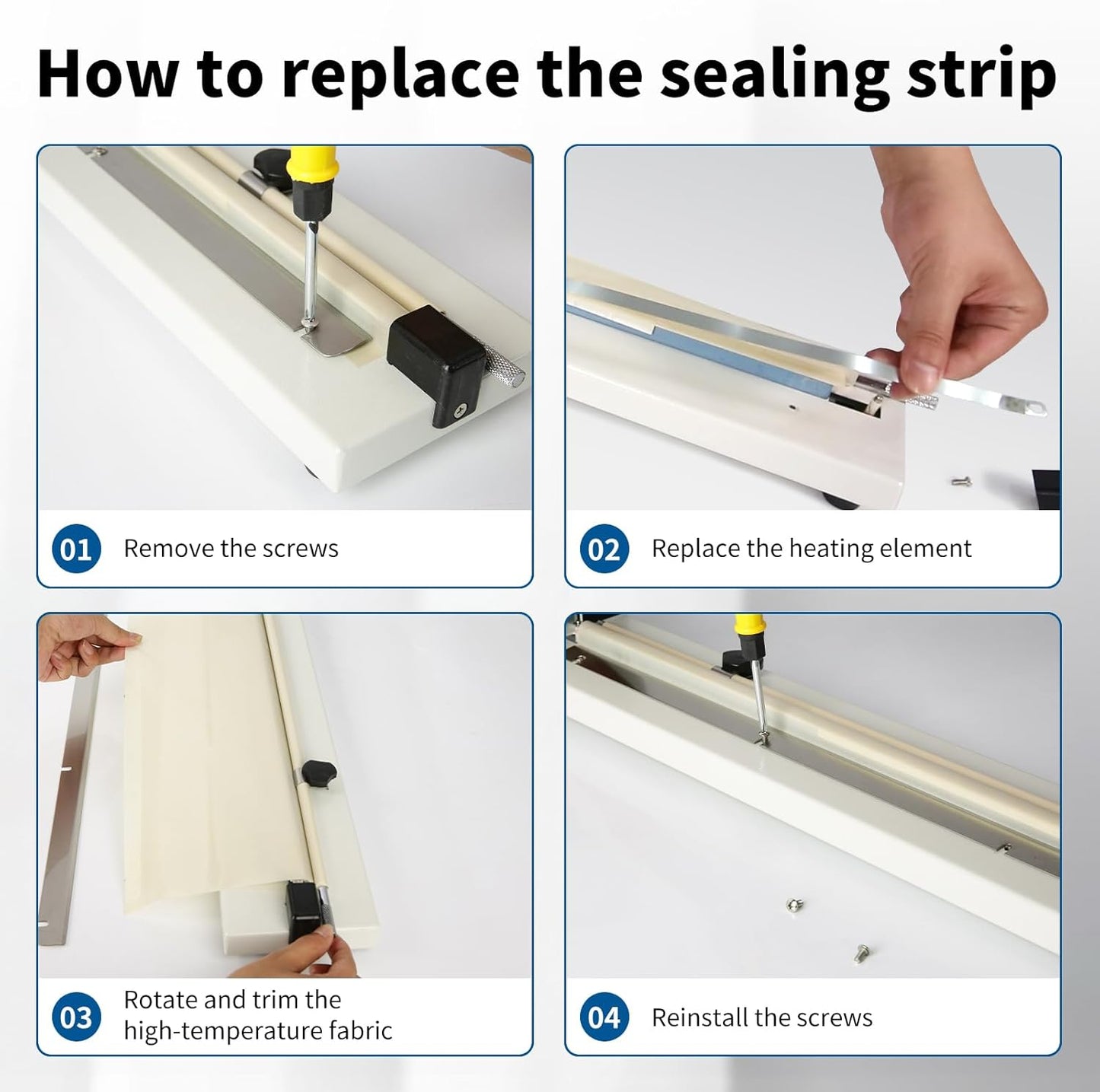 Impulse Heat Sealer with Seal bar, Heavy-Duty Bag Sealing & Cutting Machine, 8mm Sealing Width, 1 Extra Replacement (white, 30 inch)