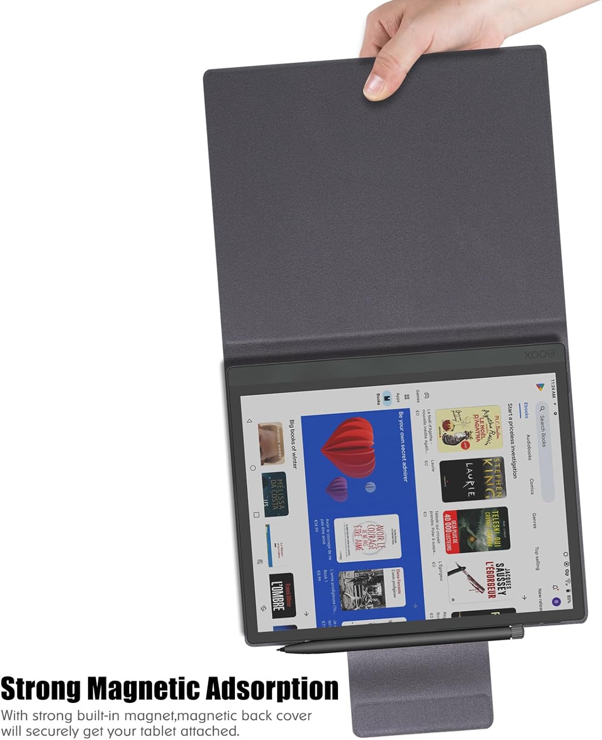 BOZHUORUI Case for 10.3" Boox Tab Ultra C Pro ePaper Tablet | with Sleep/Wake | Magnetic Adsorption | Pen Clasp Design | Thin & Light | PU Leather Smart Cover (Denim Black)