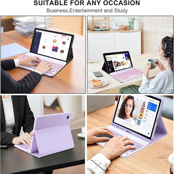 Keyboard case for Samsung Galaxy Tab A11 Plus / A9 Plus 11 inch, Bluetooth Backlit A9+ Keyboard Case with S Pen Holder for A11+ 11", Purple
