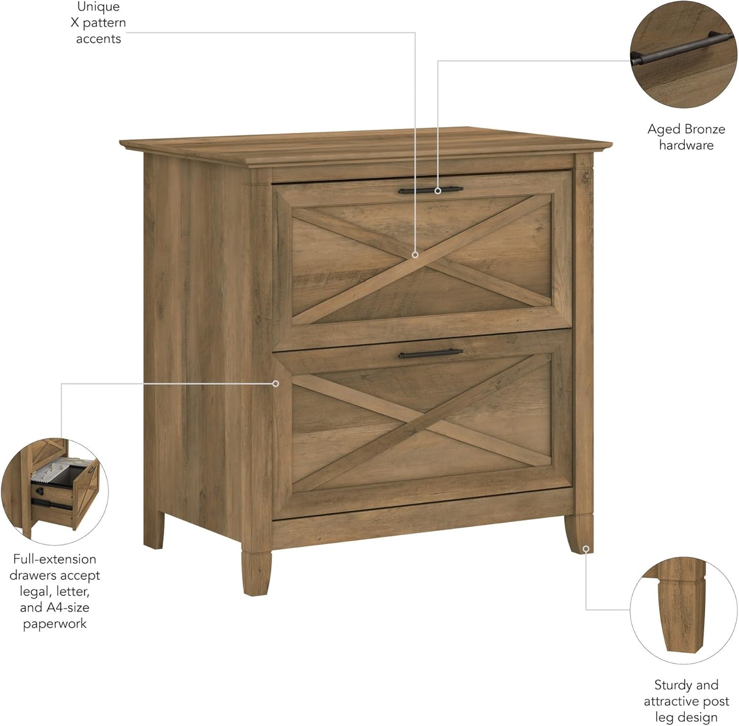 Bush Furniture Key West Lateral File Cabinet, Modern Farmhouse 2 Drawer File Cabinet for Home Office