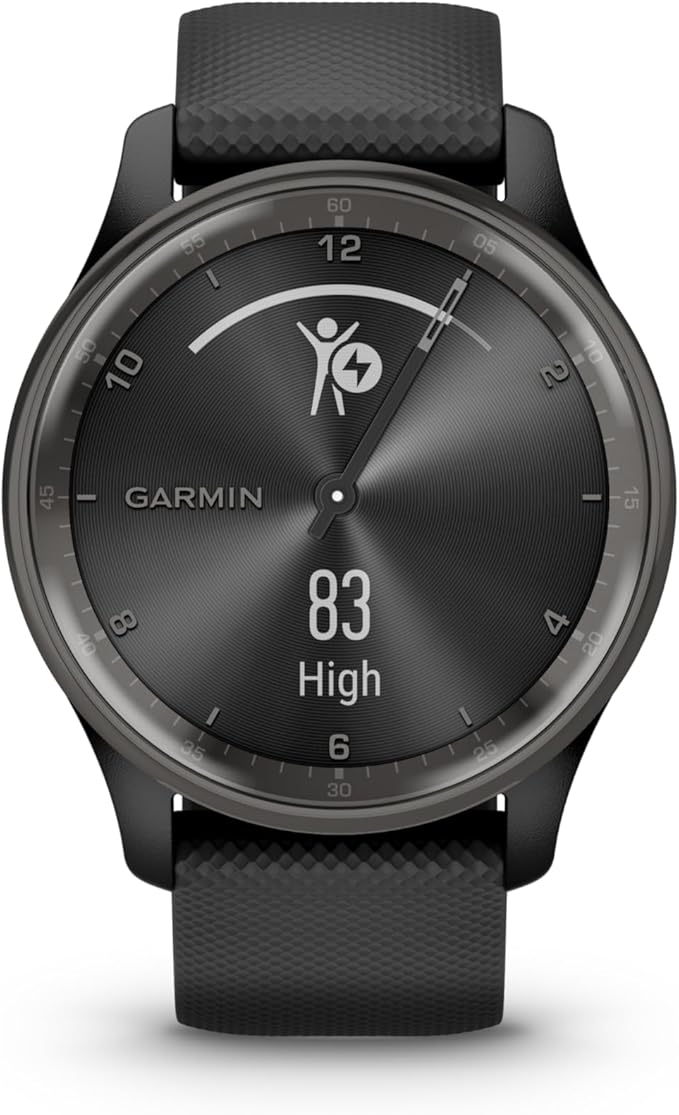 Garmin Vivomove Trend, Stylish Hybrid Smartwatch, Long-Lasting Battery Life, Dynamic Watch Hands and Touchscreen Display, Black (Renewed), Adjustable