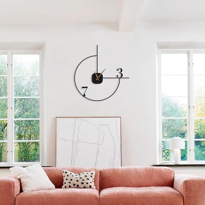Minimalist Wall Clock 14-Inch – Black Metal, Silent Non-Ticking Quartz, Sleek Contemporary Design for Kitchen, Bedroom, Office