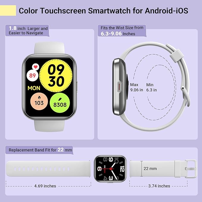 Smartwatch for Women, Compatible with Android & iPhone, 1.8'' Fitness Tracker Watch with Alexa, Call & Notification Alerts, Heart Rate & Sleep Monitor, 120 Sports Modes, Waterproof Watch for Women