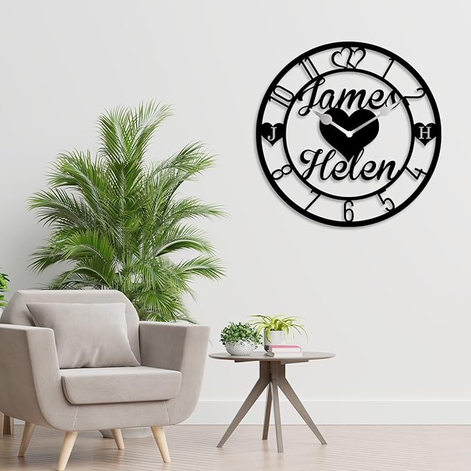 Personalized Metal Clock Sign, Custom Metal Clock,Personalized Gift, Black Gold and Silver Color Options, Housewarming Gift, Living Room Decor