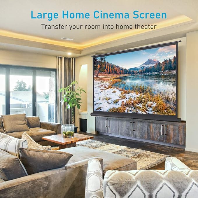Auto Motorized Projector Screen with Remote Control, 120 inch, 4:3 Aspect Ratio, Wall/Ceiling Mounted Electric Movie Screen Wrinkle-Free, Great for Home Office Theater TV, Black Frame
