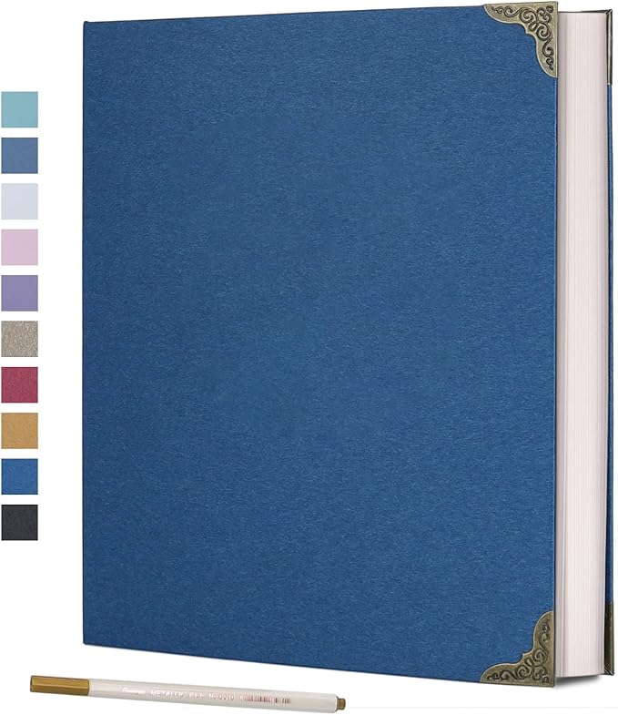 Vienrose Photo Album Self Adhesive 40 Pages Hardcover with DIY Scrapbooking Kit 3 Rings Paper Scrapbook for Lover Friends Kids Wedding Blue