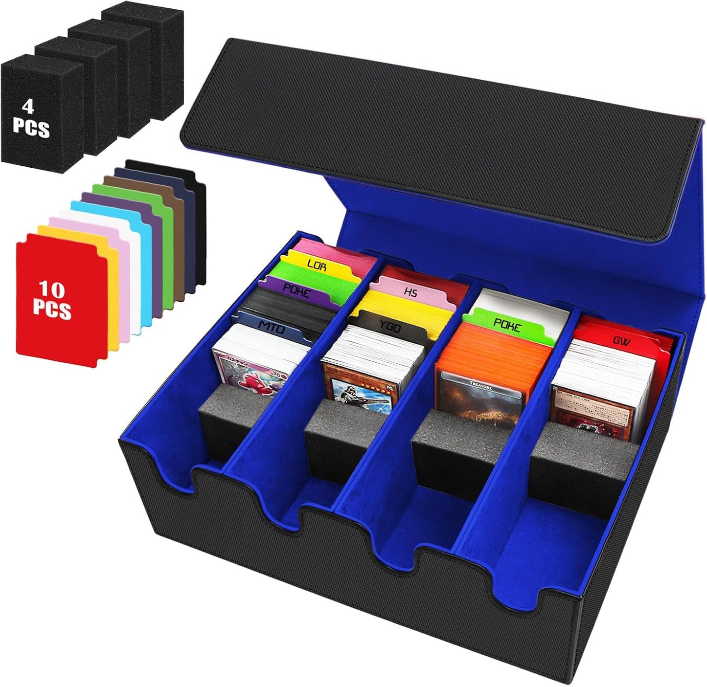 Card Storage Box for Trading Cards, 2800+ Card Deck Case with PU Leather and Magnetic Closure, TCG Storage Box, Suitable for MTG, YuGiOh, and Sports Cards, With 10 Card Dividers ï¼ 4 Stoppers