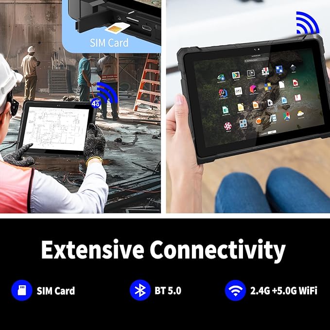 IP67 Rugged Tablet, N100 (up to 3.4GHz), 8GB RAM 128GB ROM, 10,1 Zoll Windows 11 Pro Industrie Tablet PC with 8000mAh Battery 4G LTE USB3.0 / WiFi 5 / BT5.0 / FHD for Outdoor Fieldwork