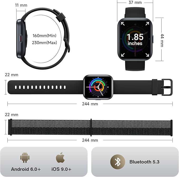 Smart Watches for Women Men, 1.85" Screen Smartwatch Compatible iPhone Android Phone Answer/Make Call, 24/7 SpO2 Sleep Heart Rate Monitor,3ATM Waterproof, Fitness Traker 120+Sport ( 2 Bands Included)