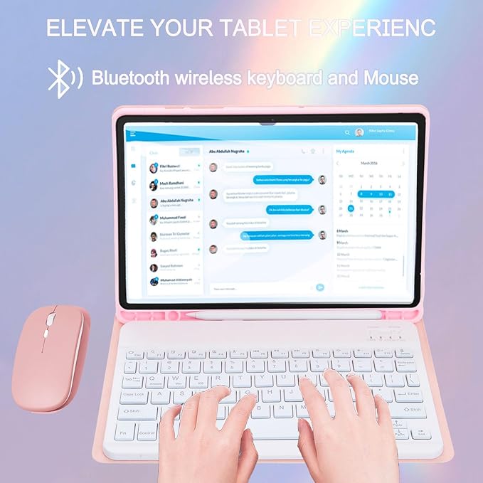 Keyboard Case for Samsung Galaxy Tab A9+/A9 Plus 11 Inch 2023 (SM-X210/X216/X218), Detachable Color Backlit Bluetooth Keyboard and Mouse, Slim Lightweight Stand Cover with Pen Holder (Pink)