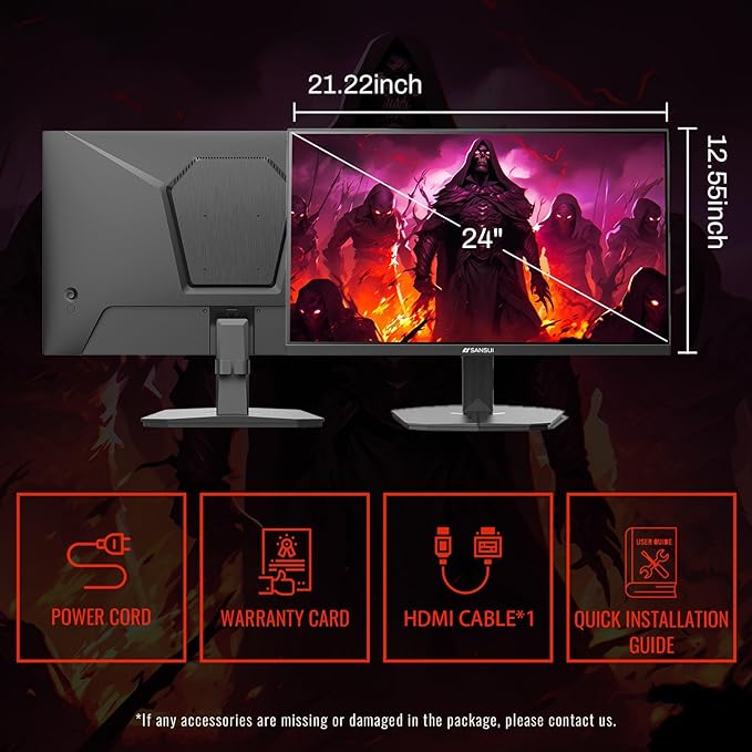 SANSUI 24 Inch Gaming Monitor 200Hz 180Hz 1Ms FreeSync HDR 110% sRGB FHD 1080P Computer Monitor HDMI DP Ports Eye Care Frameless VESA Mount Cable Management (ES-G24F4L HDMI Cable Included)
