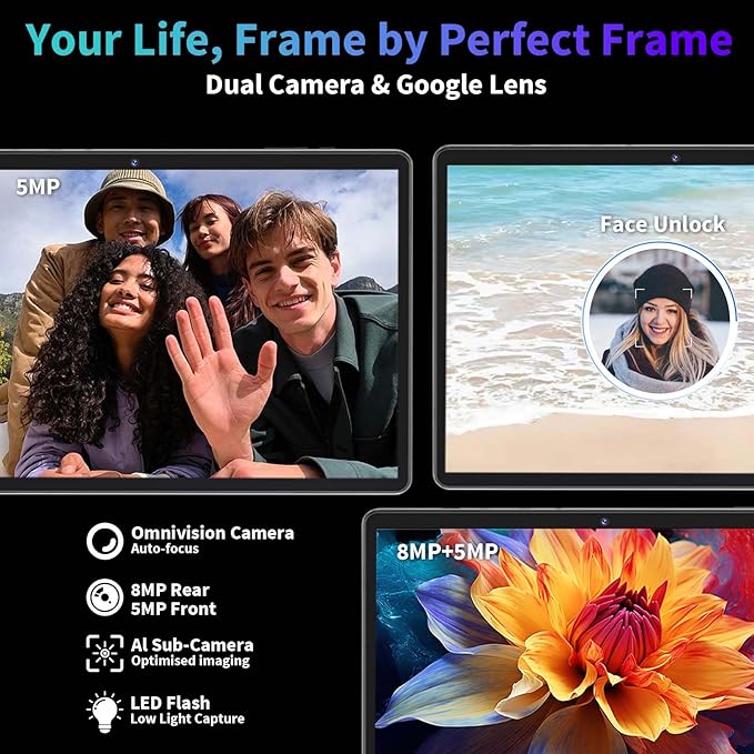 2025 Android 15 tablet with keyboard, 26GB+256GB+2TB Expand, 10 inch 2-in-1 Tablets with 8-Core, 5G WiFi, 8000mAh, BT5.0, 5MP+13MP, GMS, GPS, Widevine L1, Tablet PC with Mouse, Case, Stylus (Black)