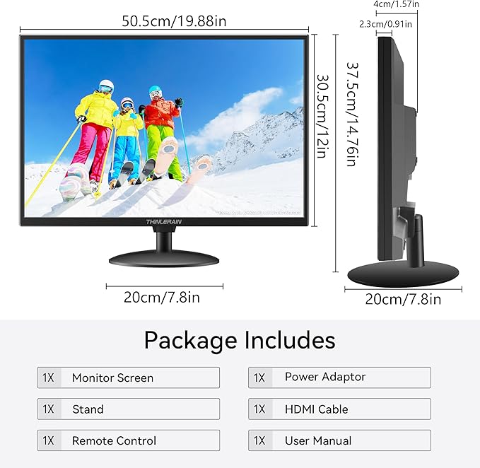 21.5 inch Computer Monitor 1920x1080 PC Monitor with HDMI VGA AV BNC USB Ports, 60Hz, 5Ms, VESA, Display Build-in Speakers for Office Home