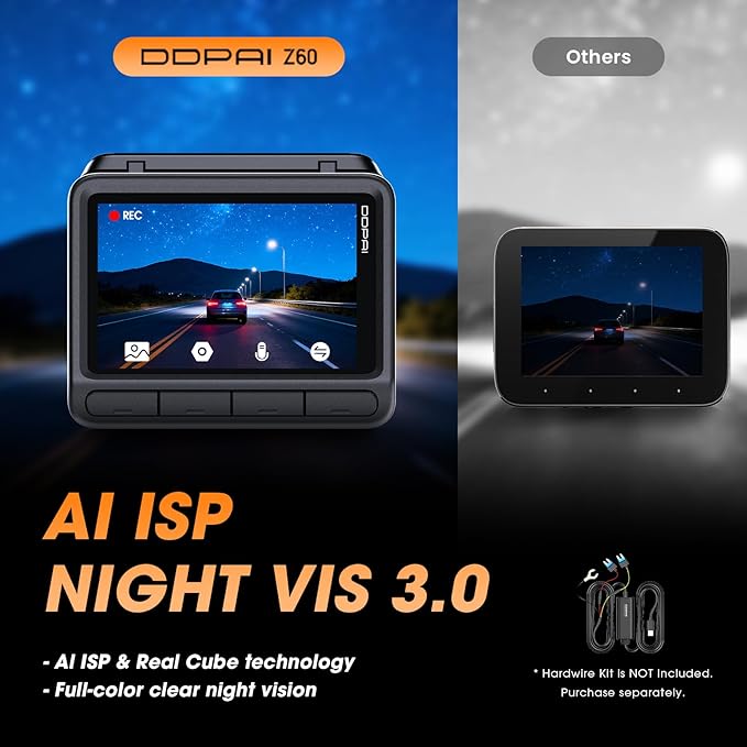 DDPAI 4K Dash Cam Front and Rear, Built-in 32G eMMC Dual Dash Camera for Cars, 128GB Card Included Dashcam,GPS, Night Vision,5G WiFi, 7-Days Parking Mode, 3" IPS, ADAS, WDR, Support 512GB, Z60