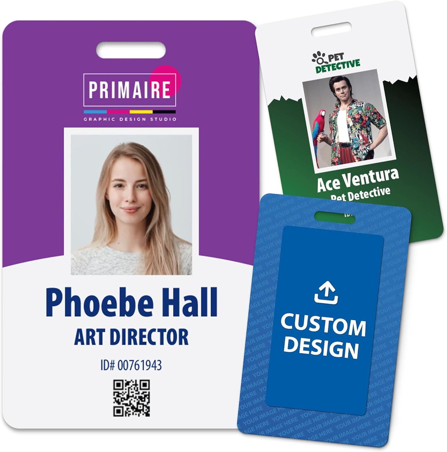 Custom Print Employee ID Badge, Double Sided with Name, Photo, Logo, and Barcode â Unique Photo ID Card Solution (ID Vertical)
