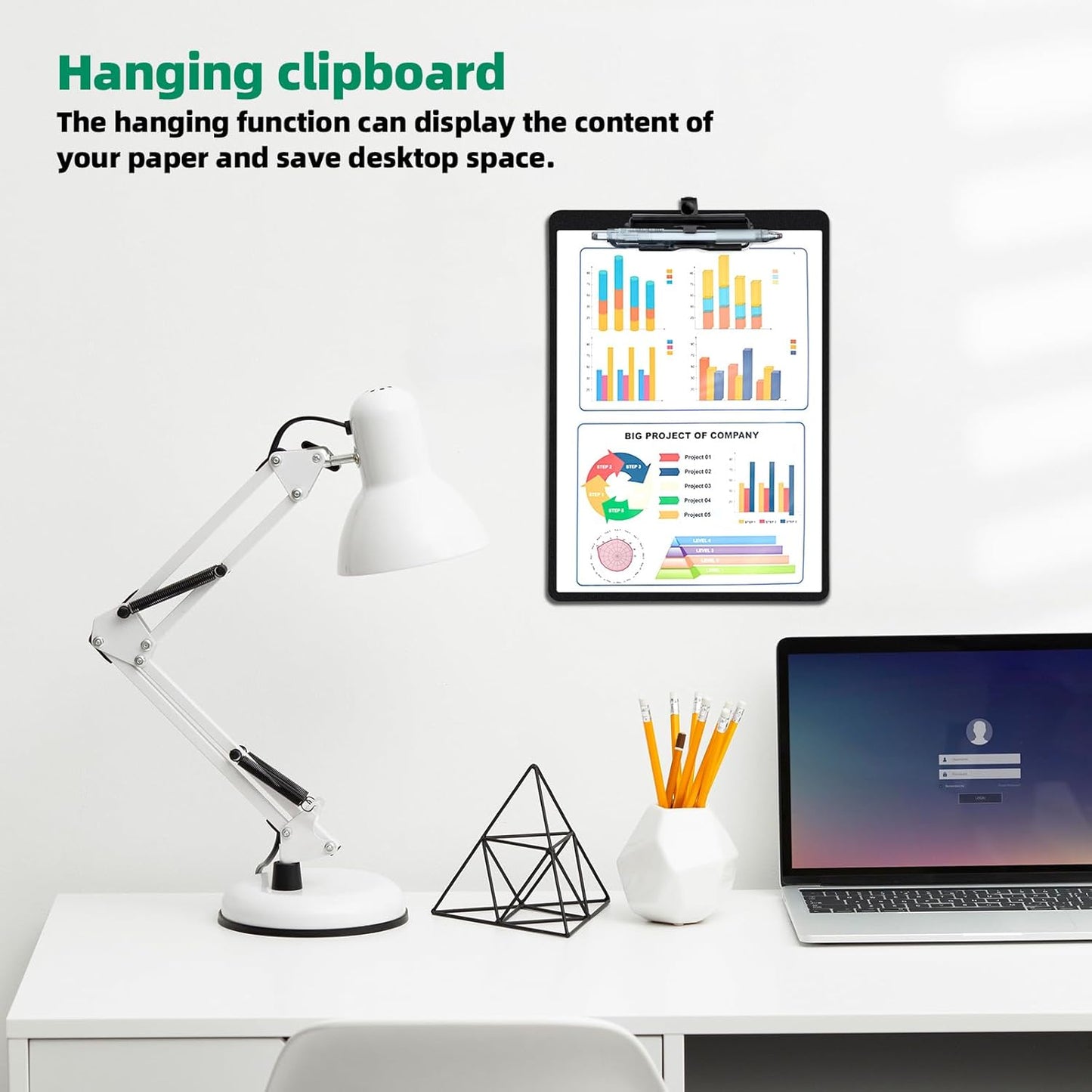 Clipboard with Pen Holder, Plastic Clipboard with Low Profile Metal Clip, Hanging Clipboards Holds 8.5x11 Inch Papers, Standard A4 Letter Size Clip Board for Office & School, Black