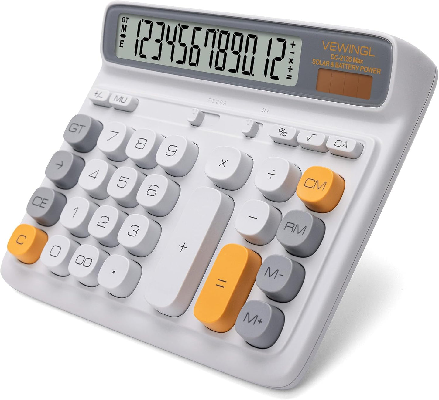 VEWINGL Desktop Calculator, 12-Digit Large LCD Display, Big Computer-Style Keys, Dual Power (Solar & Battery), Auto Sleep Mode, for Office, School, Home & Business 7.5â³ x 6.1â³ (Gray, L)