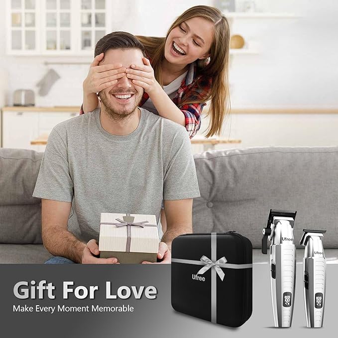 Ufree Professional Hair Clippers for Men with Bag, Mens Clippers and Trimmers Set, Barber Clippers Set, Electric Beard Trimmer, Gifts for Men, Silver