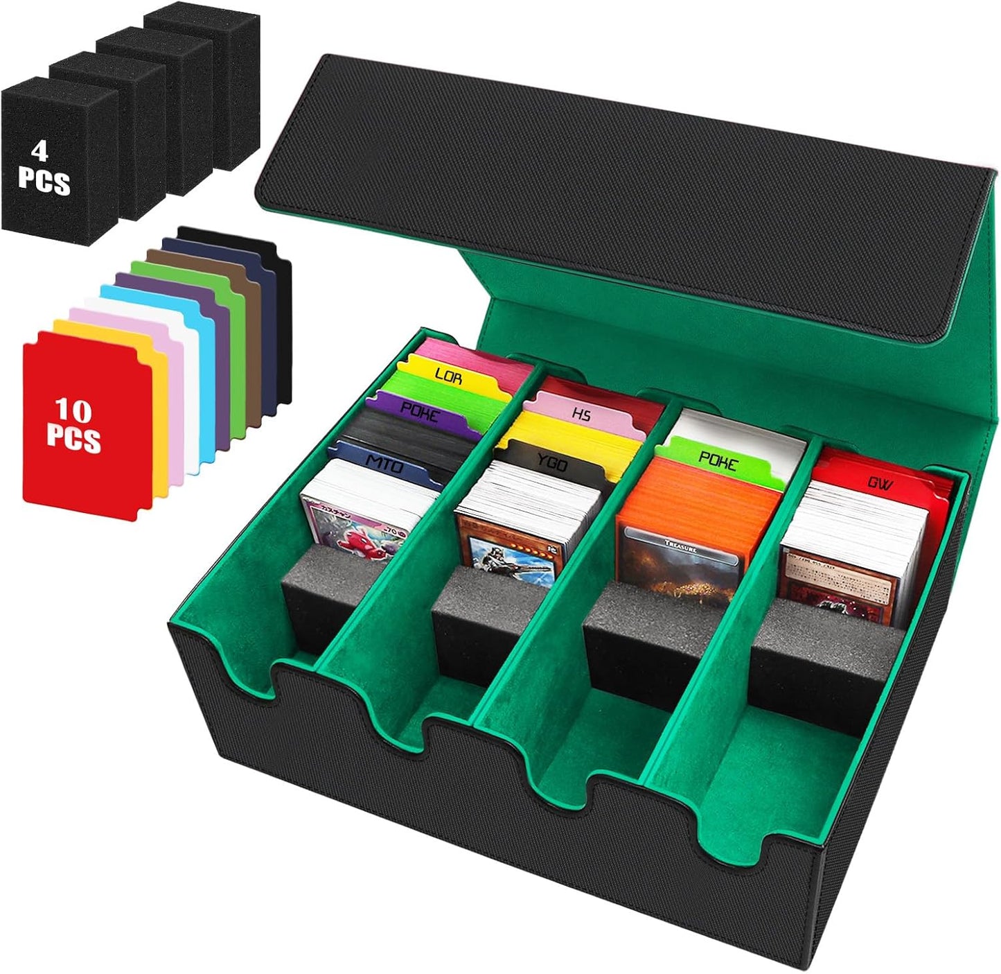 Card Storage Box - 2800+ Deck Case with PU Leather, Magnetic Closure, 10 Dividers & 4 Stoppers, Suitable for MTG, YuGiOh, Sports Cards