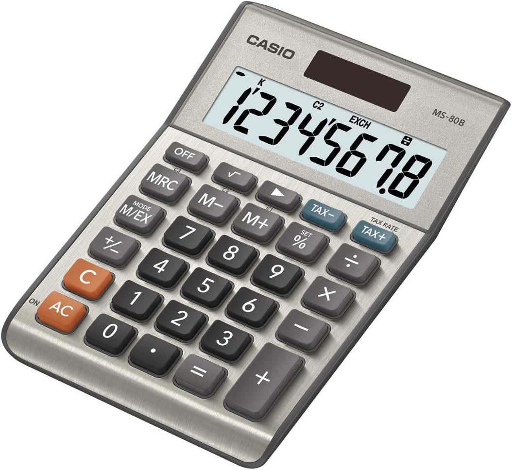 Casio MS-80B Calculator â Desktop Calculator with Tax & Currency Tools | General Purpose | Large Display | Ideal for Home, Office & Everyday Math