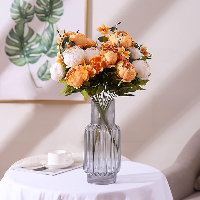 Duovlo Artificial Peony Silk Flowers Fake Flowers Vintage Wedding Home Decoration,Pack of 1 (New Orange)