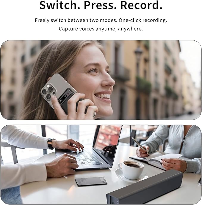 AI Voice Recorder, Transcription, Summary, Mind Map with AI Technology Support 128 Languages, 64GB Magnetic Case Audio Recorder for Lectures, Meetings, Calls
