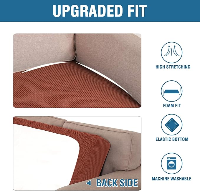 H.VERSAILTEX Super Stretch Individual Seat Cushion Covers Sofa Covers Couch Cushion Covers Slipcover Sets Thick Jacquard Textured Twill Fabric (1 Piece Chair Cushion Cover, Rust)
