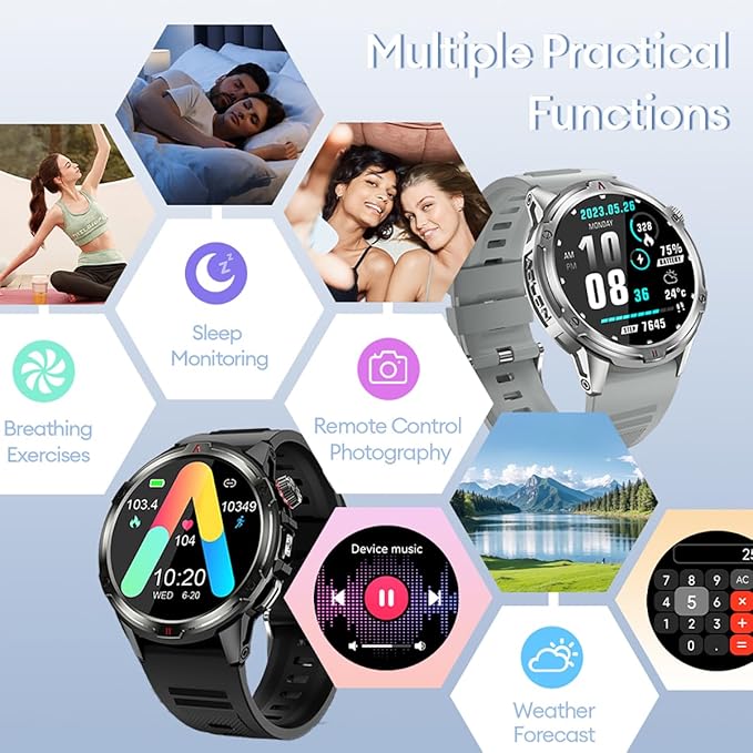 AOLON Smart Watch for Men (Answer/Make Call with 1.43'' AMOLED Display, IP68 Waterproof, 30+ Days Battery Life with100+Sport Modes Fitness Watch, Compass, Heart Rate, SPO₂ & Sleep Monitor(Black)