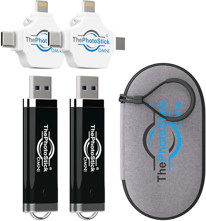 ThePhotoStick Omni 128GB (2 Pack) - Secure Photo & Video Backup | ThePhotoStick Omni Protective Case - Water Resistant & Shockproof USB Storage