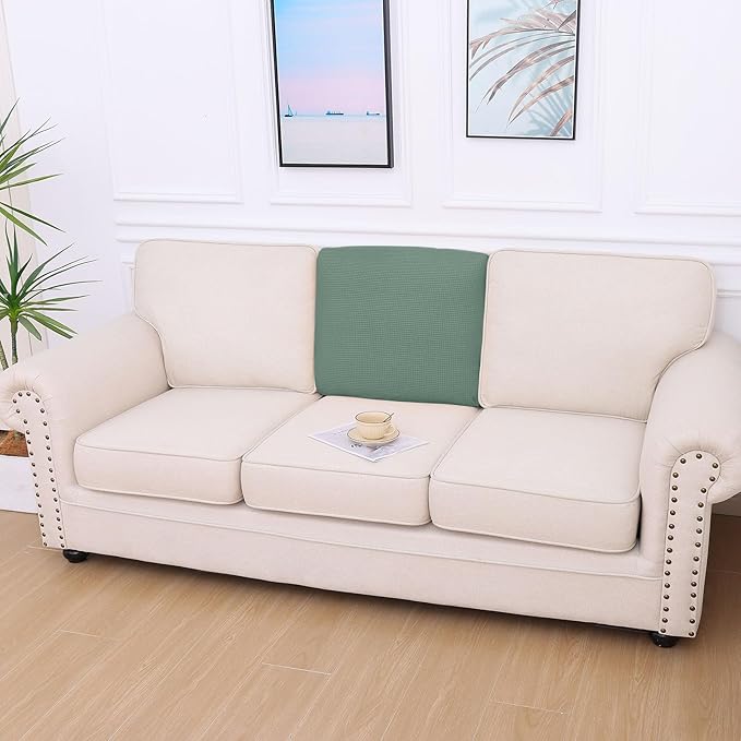 hyha Waterproof Couch Cushion Covers for Pets, Non Slip Sofa Seat Cover for Dogs Washable, Soft Thick Stretch Jacquard Fabric, Sofa Slipcovers with Elastic Bottom (1 Piece for Backrest M, Green)