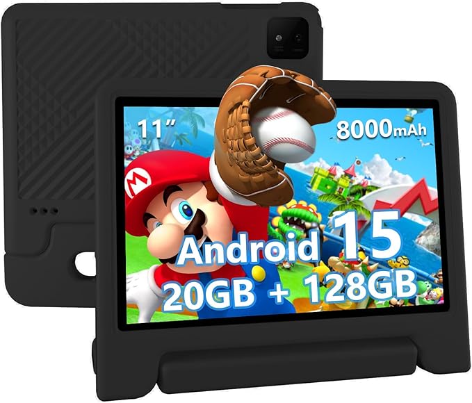 Kids Tablet, 11 inch Android 15 Tablet for Kids, 20GB RAM 128GB ROM Octa-Core 8000mAh Battery Childs Tablets with Shockproof Case, Bluetooth, WiFi, Parental Control, Dual Camera, GPS