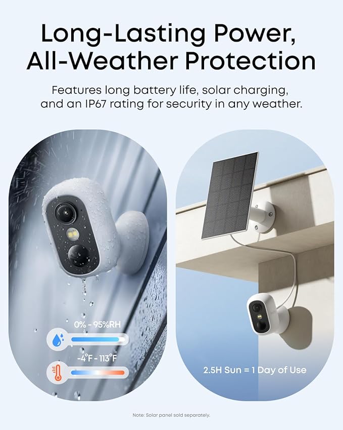 eufy Security eufyCam C35, Wireless Security Camera, Outdoor and Indoor, Magnetic Mount, Color Night Vision, Local Storage, No Monthly Fee, IP67, Supports Solar Panel, White
