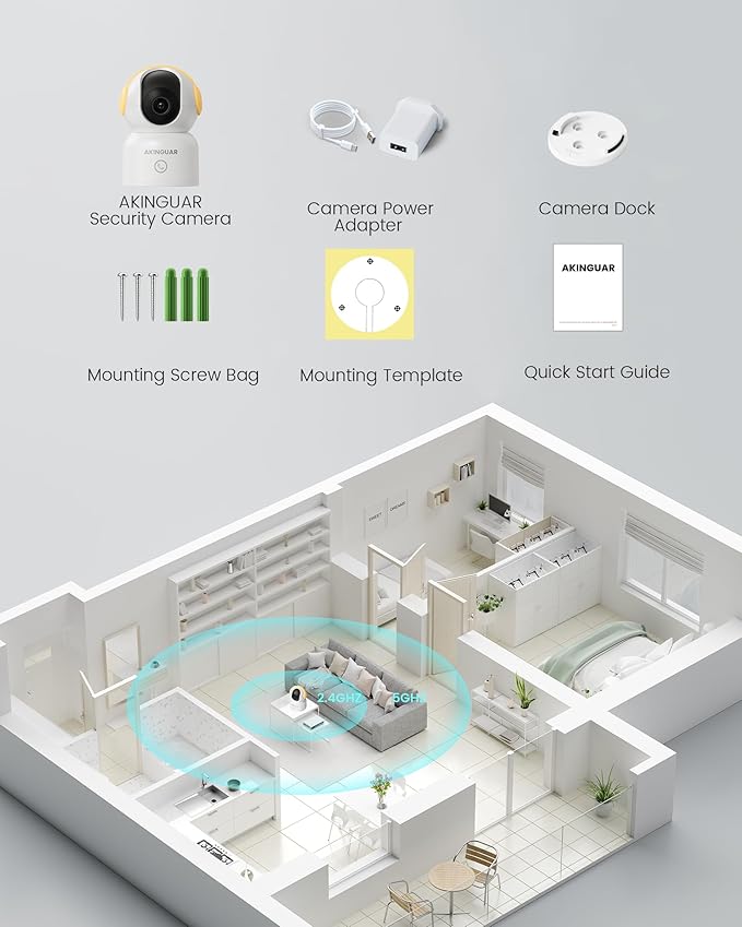 2K 3MP Indoor Security Camera, 5GHz/2.4GHz WiFi Camera,Security Camera for Home, 360°Pan Security Cameras with Motion Detection & One-Touch Call, Night Vision, Compatible with Alexa, Yellow