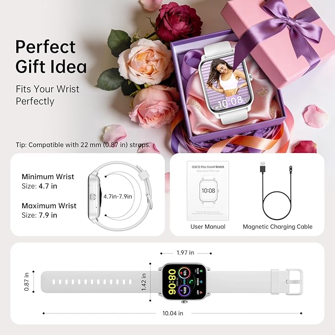 Smart Watches for Women with Alexa & Bluetooth Call,1.85" HD Screen Fitness Tracker,30-Day Battery, Heart Rate/Sleep/SpO2 Monitor,100+ Sports Modes,2ATM Waterproof Smartwatch for Android iPhone(White)
