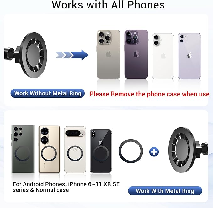 Magnetic Phone Holder for Bed Laying Down with Remote Page Turner, Bedside Gooseneck Phone Stand with Clicker for Reading, Flexible Mount with Wireless Scrolling Ring for iPhone/Tiktok/Short Video