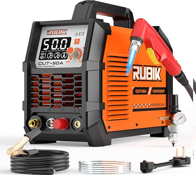 Plasma Cutte 50 Amp, Plasma Cutter Machine 110/220V Dual Voltage 3/4" Max Cutting, 1/2'' Clean Cut, Non-High Frequency Non-Touch Pilot Arc, Large LCD Digital Dispaly, 2T/4T Plasma Cutting Machine