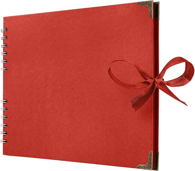 Bstorify Square Scrapbook Photo Albums 50 Pages (11 x 8.5 Inch) Red Thick Paper, Hardcover, Ribbon Closure - Ideal for Your Scrapbooking Albums, Art & Craft Projects (Red, 11 x 8.5 Inch)