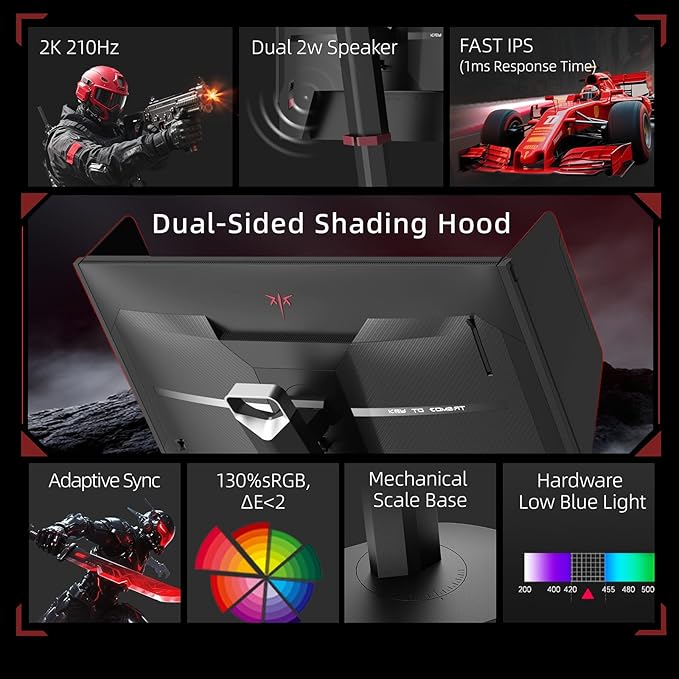 KTC 27 Inch Gaming Monitor 27M1, 1440p 200Hz Computer Monitor with Built-in Sperkers, Up to 210Hz, 2K QHD Fast IPS, Adaptive Sync, 130% sRGB, ΔE<2, Height Adjustable Monitors with Shielding Hood