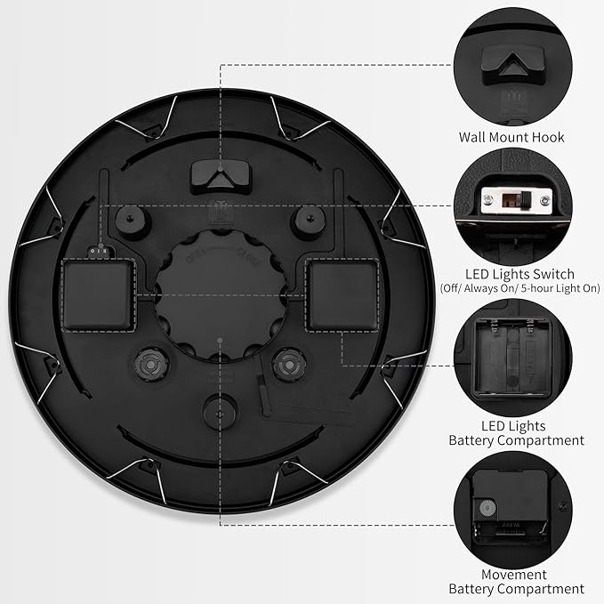 18 Inch Lighted Wall Clock Outdoor Clocks with Smart Light Sensor Battery Operated Wall Clocks with Night Light, Waterproof Wall Clock for Patio, Garden, Porch, Living Room, Home, Office