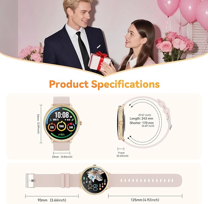 Smart Watch, 1.75" AMOLED Smartwatch for Men Women(Answer/Make Call), Fitness Activity Tracker Heart Rate/Sleep Monitor/Pedometer, IP68 Waterproof, 100+ Sport Modes Smart Watches for Android iPhone