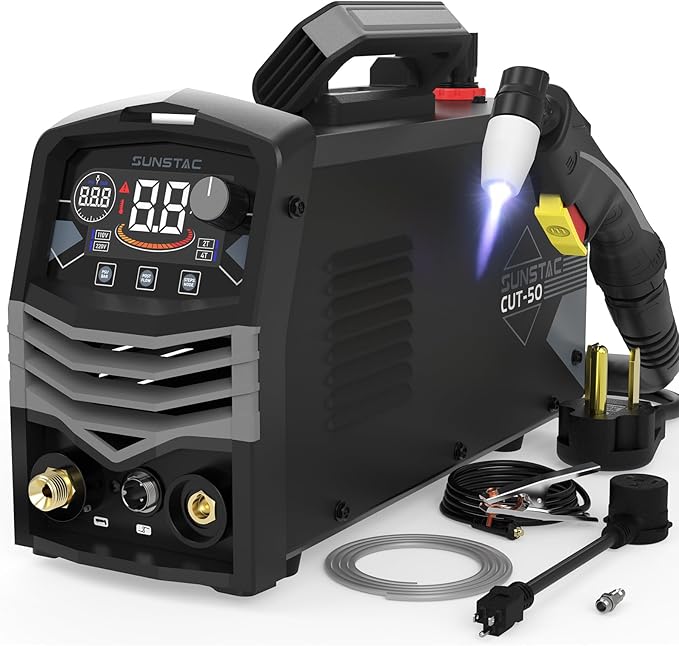 50A Plasma Cutter, Large LCD Display High Frequency Cutting Machine with 110/220V Dual Voltage IGBT Inverter 5/8 Inch Max Cut 2T/4T Mode, Professional & Beginners DIY