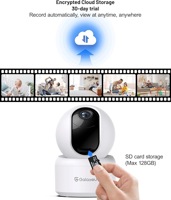 GALAYOU Indoor Security Camera 2K, Pet Camera, 360 Degree 2.4G WiFi Home Security Camera for Baby/Elder/Nanny with Night Vision, 24/7 SD Card Storage, Works with Alexa and Google Assistant G2-2Pack
