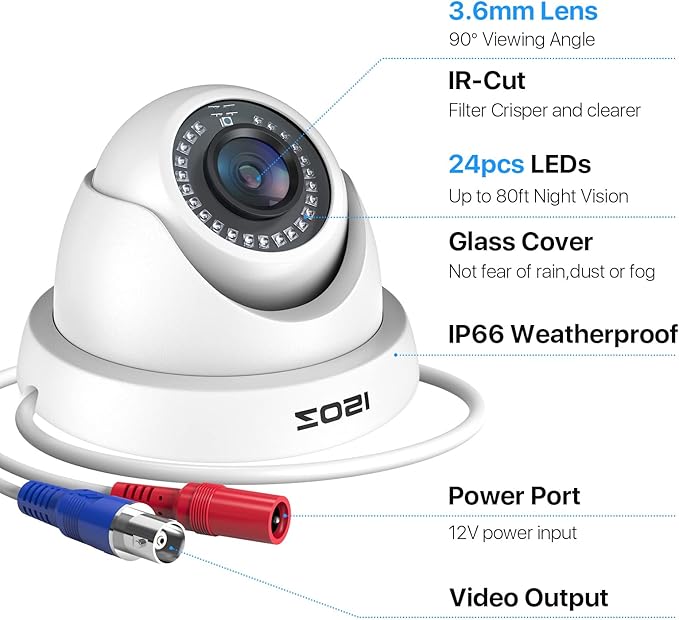 ZOSI 4 Pack 1080P Security Cameras,Night Vision,2MP Outdoor Indoor CCTV White Dome Camera Compatible with 1080P/5MP/4K HD-TVI Analog CCTV DVR System